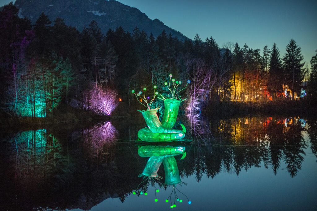 Salzburg Christmas Market 2023 - a floating neon decoration