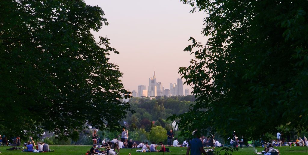 Cool places Frankfurt: the city skyline view from the Lohrpark