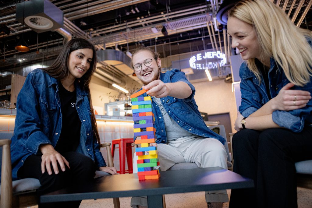 Meet our explorers: Dagmar and a colleague playing Jenga