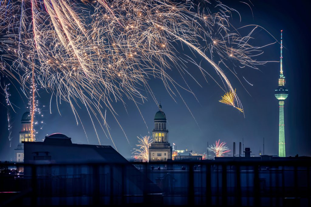 Bank holidays Germany: fireworks on the Berlin sky during NYE