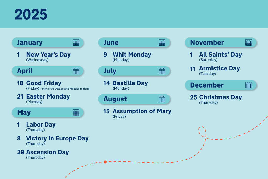 Bank holidays in France: calendar of the bank holidays in France for 2025