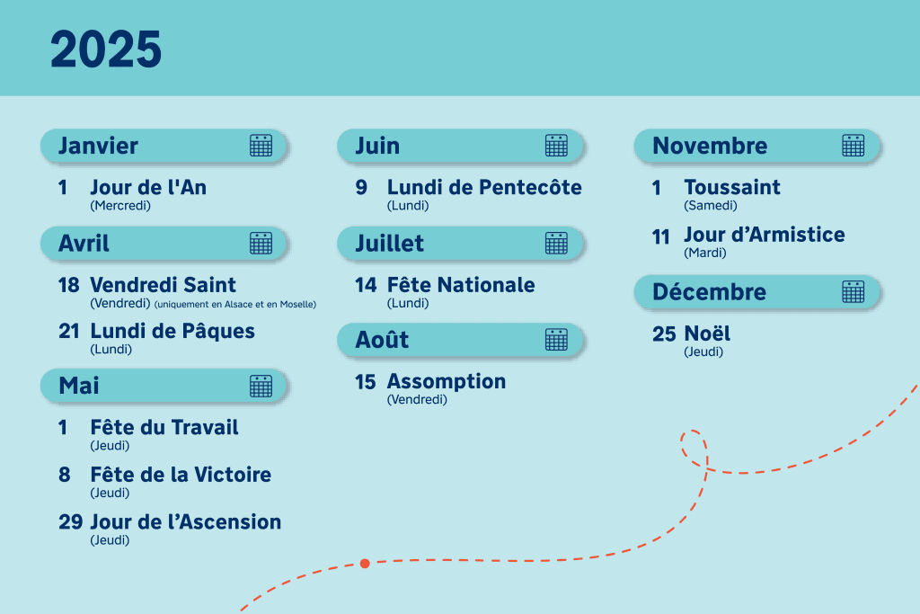 Jours fériés 2025 France: calendrier des jours fériés en France pour 2025