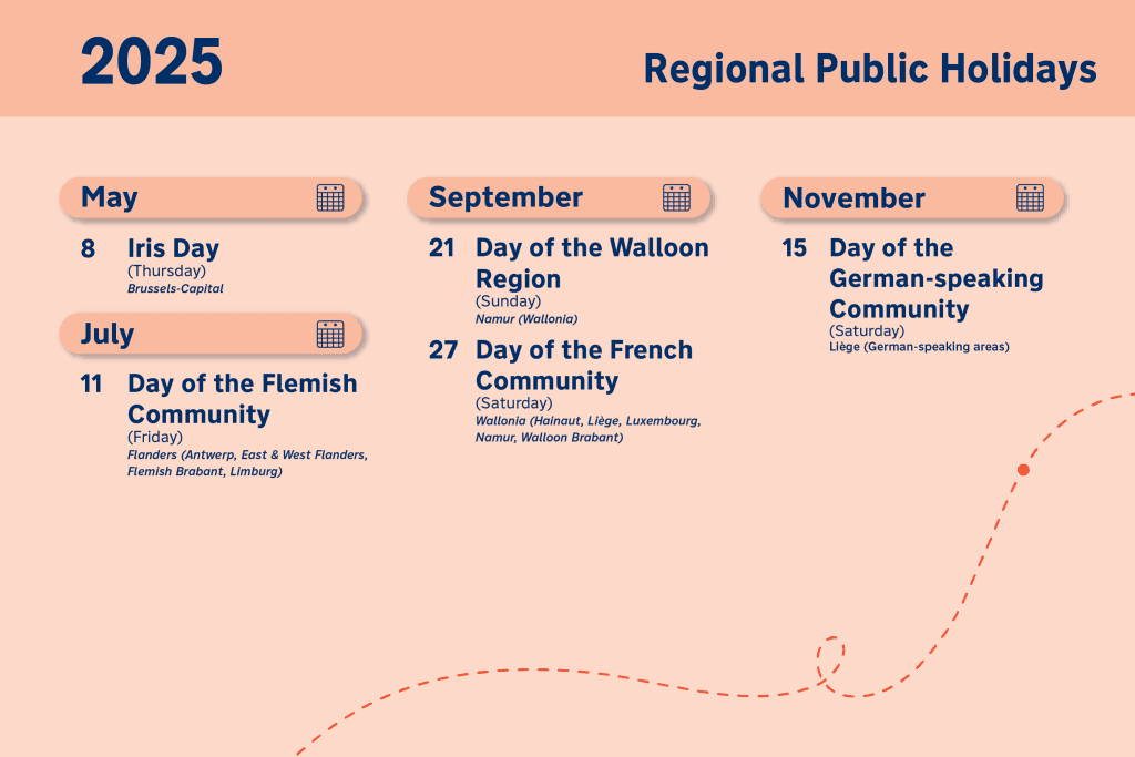 Bank holidays Belgium: overview calendar of the regional bank holidays in Belgium in 2025